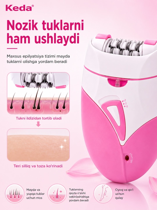 Epilyator Keda KD-189A, Ayollar uchun Elektr Epilyator, Rechargeable Lady Shaver