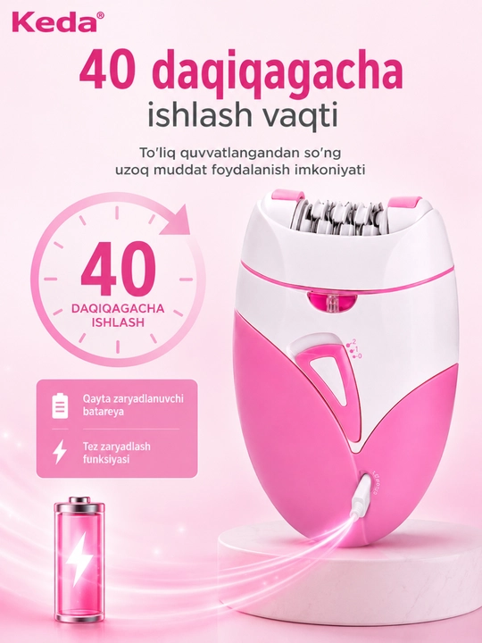 Epilyator Keda KD-189A, Ayollar uchun Elektr Epilyator, Rechargeable Lady Shaver