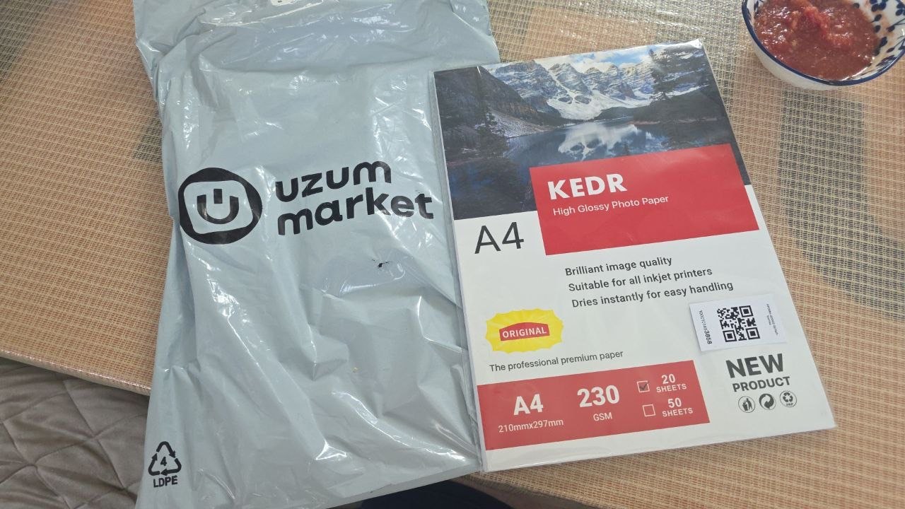 Fotobumaga yaltiroq KEDR A4 230 g/m², 20 dona fotosurat chop etish uchun
