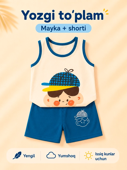 Bolalar yozgi to‘plami, mayka va shortik