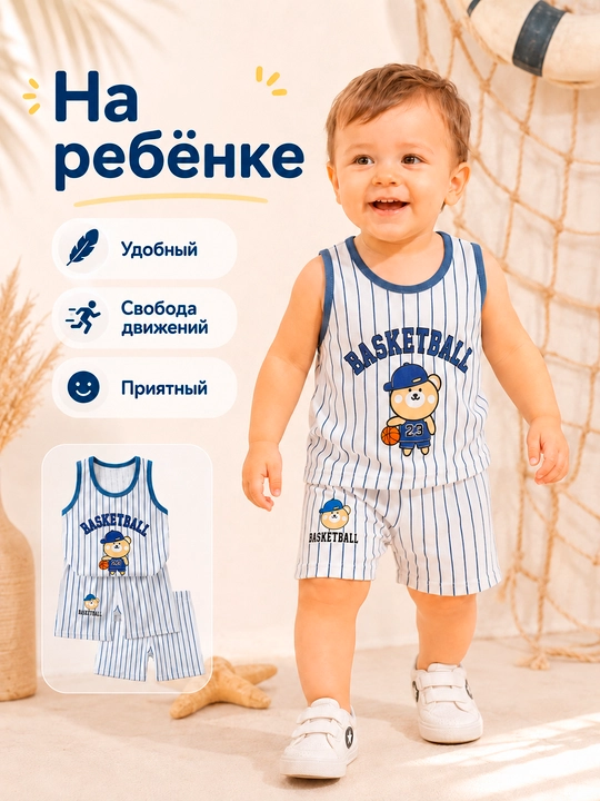 Bolalar yozgi to‘plami, mayka va shortik