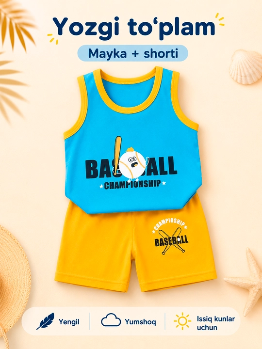Bolalar yozgi to‘plami, mayka va shortik
