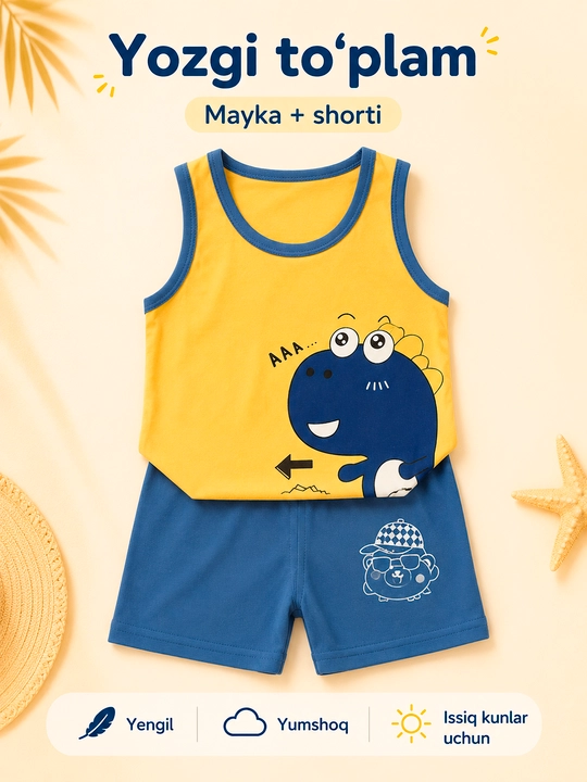 Bolalar yozgi to‘plami, mayka va shortik