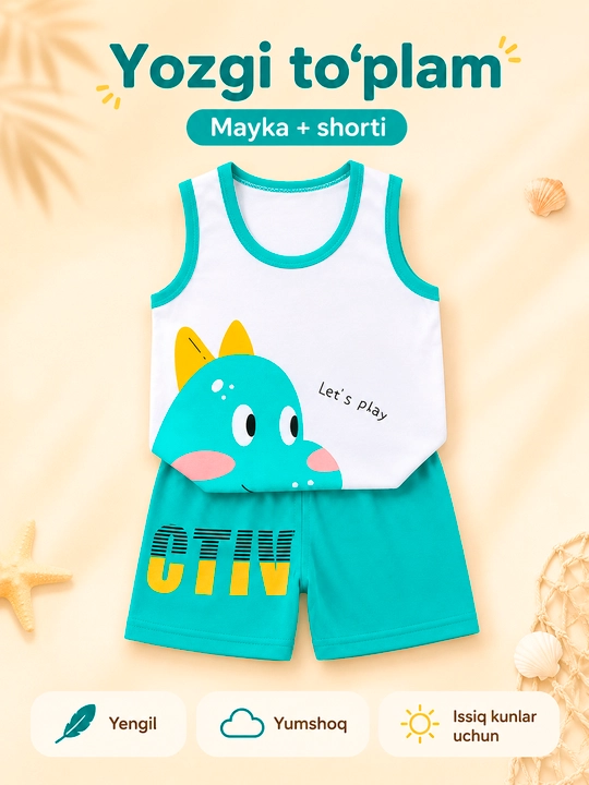 Bolalar yozgi to‘plami, mayka va shortik