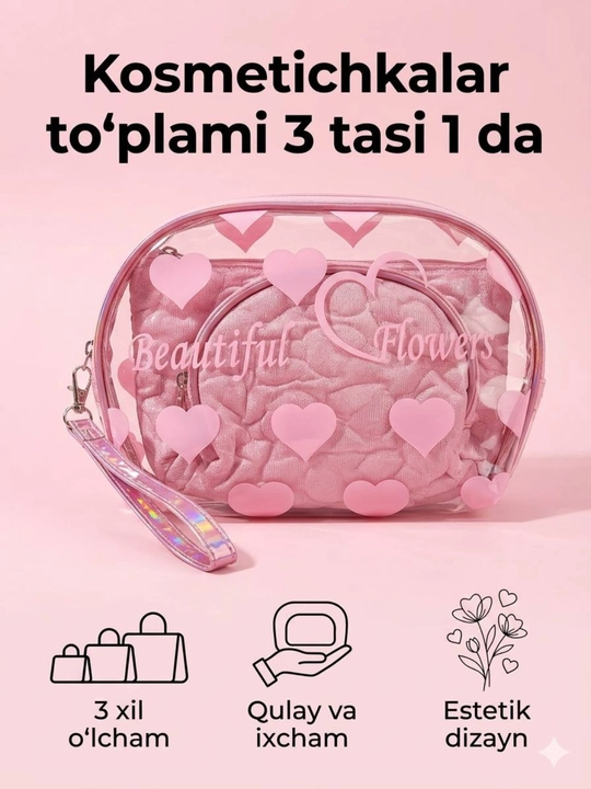 Косметичка-клатч 3 в 1 для женщин и девушек, 3 разных размера