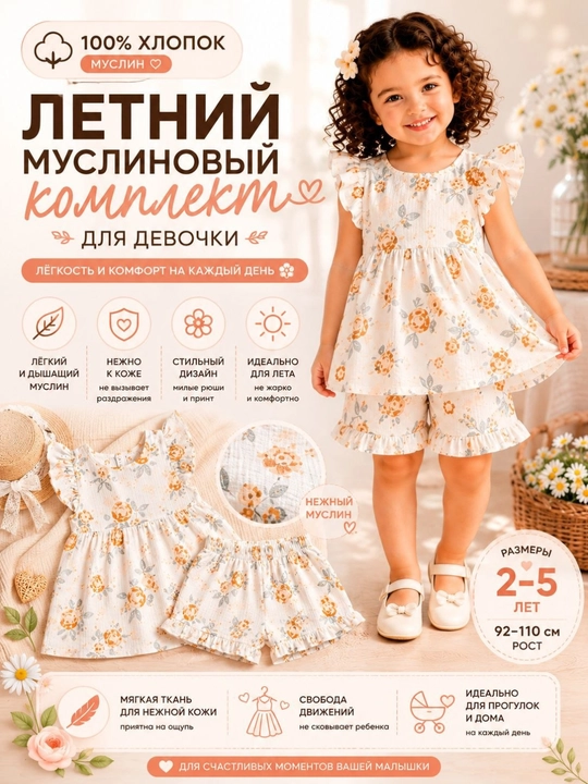 Komplekt qizlar uchun  kofta va shortik 100% paxta - 
