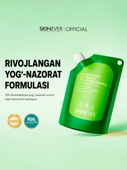 SKINEVER Shampuni: 10X Aminokislotali hajm va yog'lilikka qarshi formula, 200 ml - 