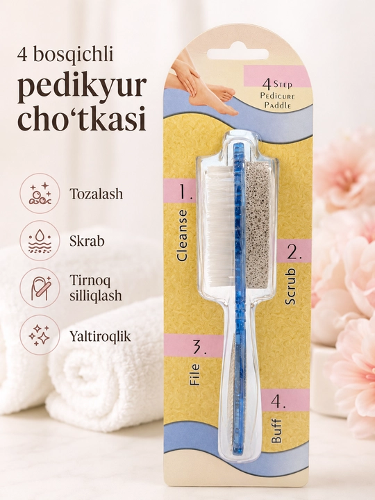 4 Step Pedicure Paddle — Oyoq Uchun 4in1 Professional Pedikyur Asbob 