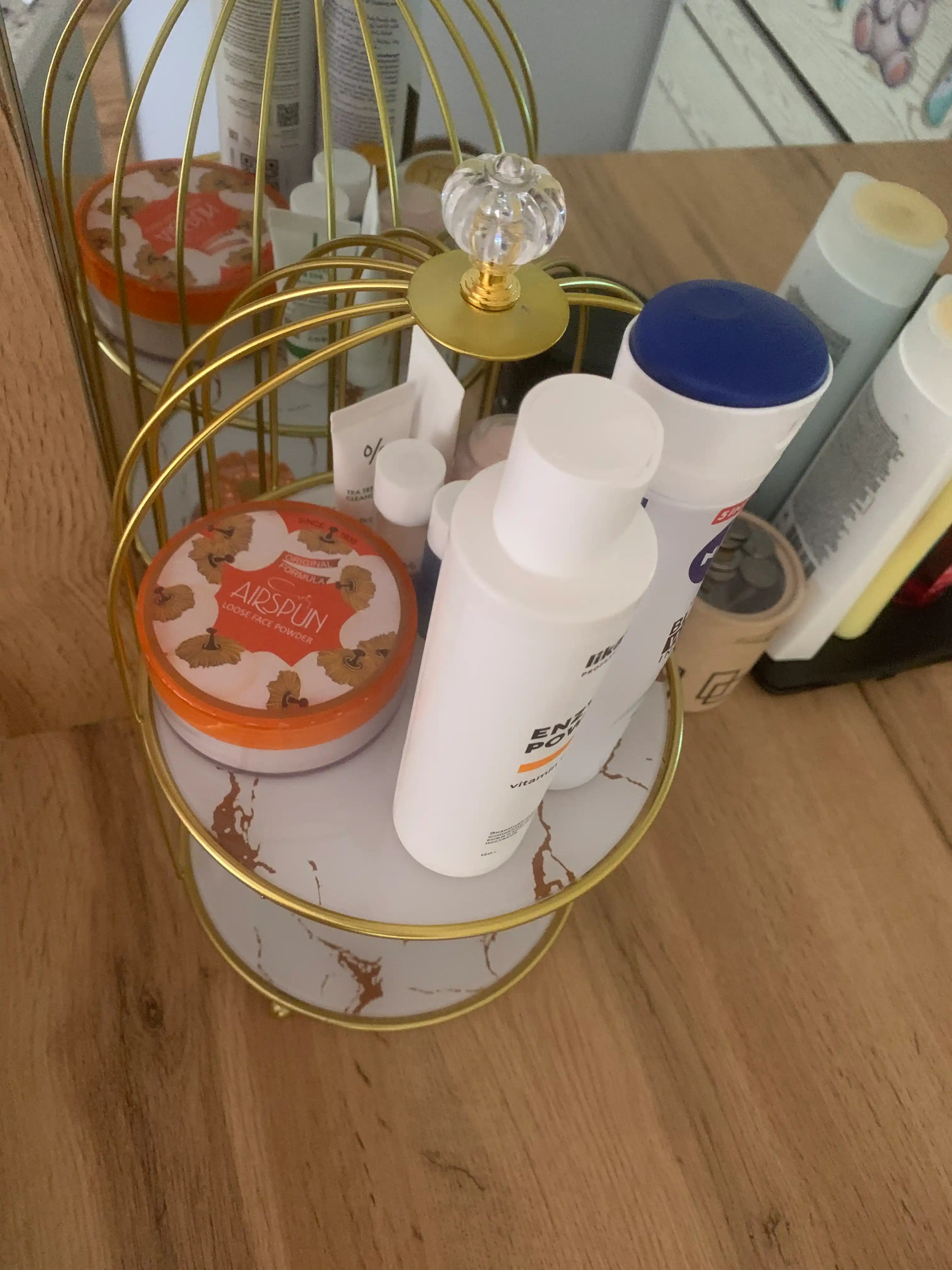 Органайзер для косметики, 2 яруса, со стеклянными полками, золотистый