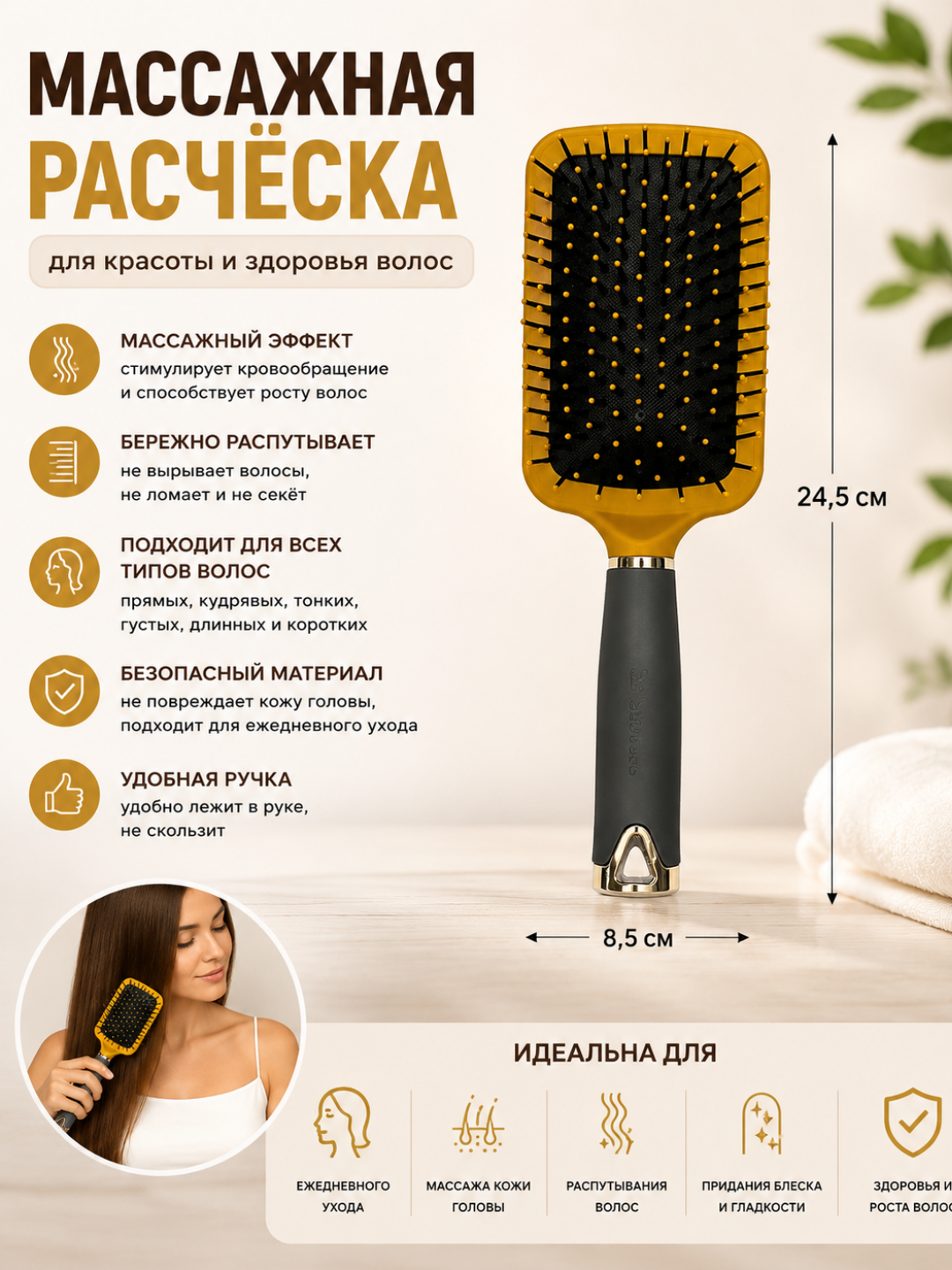 Массажная расчестка для всех типов волос,не боится воды - 