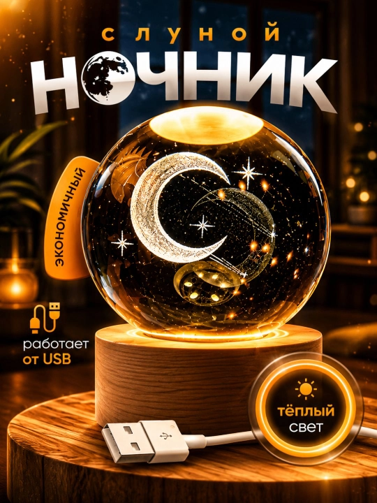 Хрустальный шар ночник 3D, антистресс, настольный светильник, лампа LED, для детей, 6 см - 