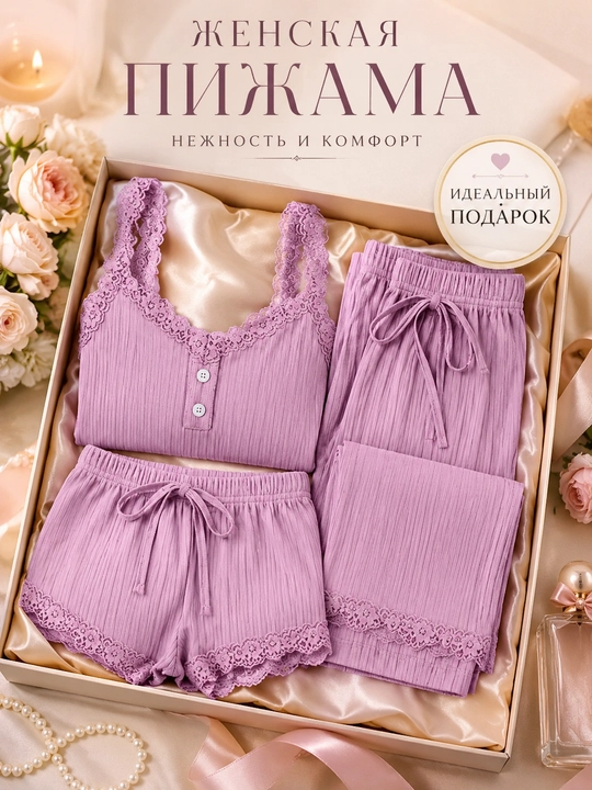 Ayollar pijamasi, 3 ta 1 da, tungi pijama - 