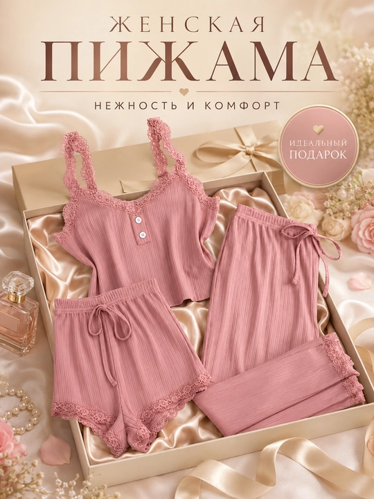 Ayollar pijamasi, 3 ta 1 da, tungi pijama - 