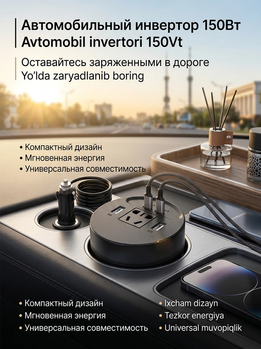 Автомобильный инвертор, розетка с USB-портами преобразователь 12 В в 220 В - 