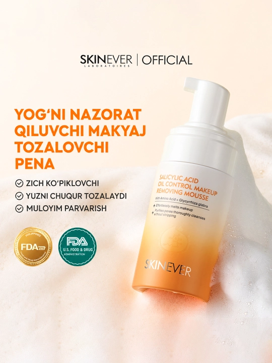 SKINEVER salicilli kislotali yuvish uchun ko'pik-muss, makiyajni tozalash va ajratish - 