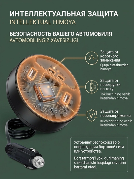 Avtomobil inverteri, USB portli rozetka, 12 V dan 220 V gacha konvertor