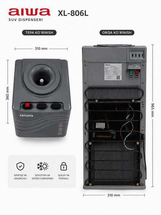 Кулер для воды AIWA XL-806L, компрессорное охлаждение, горячая и холодная вода