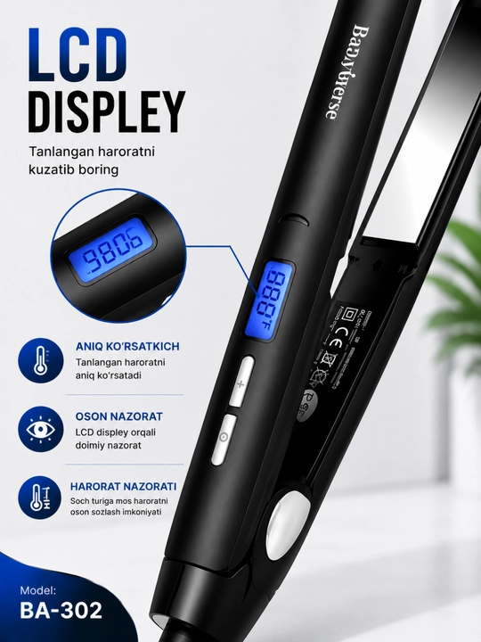Выпрямитель для волос BA-302 Keratin, Hair Straightener с LCD-дисплеем 45W
