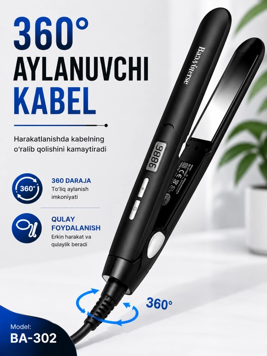 Выпрямитель для волос BA-302 Keratin, Hair Straightener с LCD-дисплеем 45W