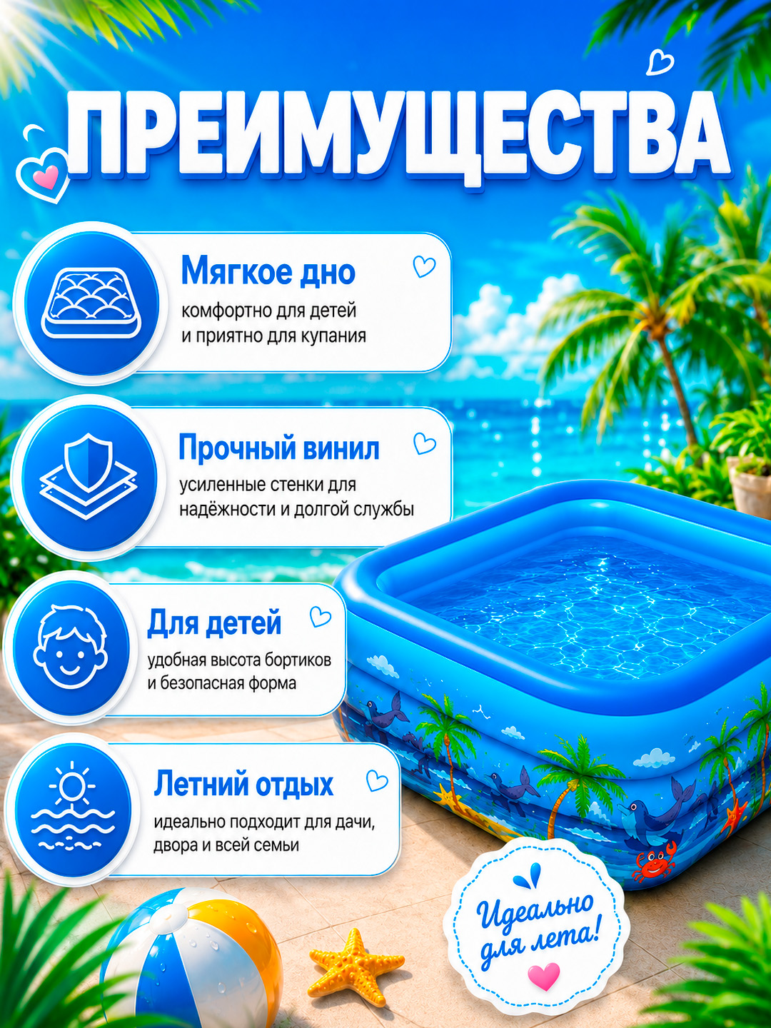 Надувной бассейн с красочным рисунком для всей семьи, для дачи, дома и отдыха