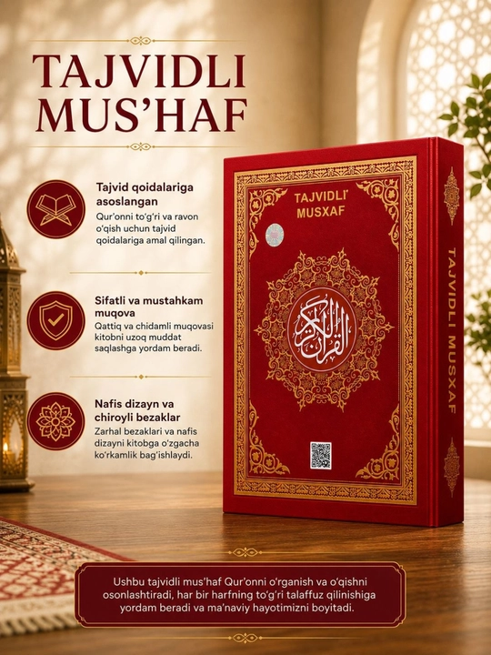 Tajvidli Mus’haf Qur’on, Premium Nashr, Katta Hajmli, 25x35 - 