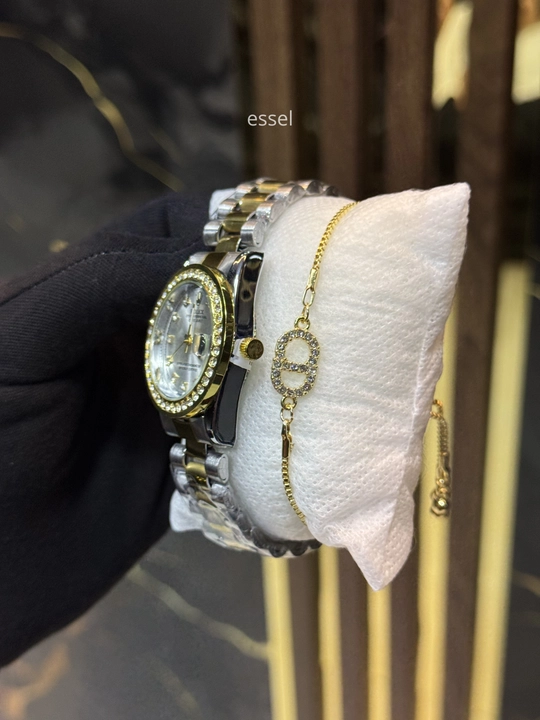 Rolex Datejust ayollar qo‘l soati, toshli bezel, kvars, sovg‘a sifatida bilaguzuk