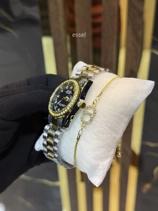 Rolex Datejust ayollar qo‘l soati, toshli bezel, kvars, sovg‘a sifatida bilaguzuk