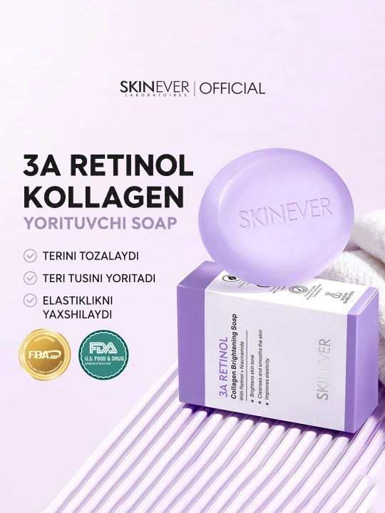 Yuz va tana uchun SKINEVER sovuni, retinol, kollagen, niatsinamid bilan, tiniqlashtiruvchi - 