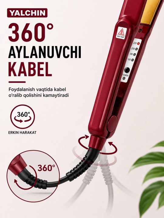 Утюжок для Волос YALCHIN YL-2204, Для Выпрямления и Создания Волн, 50W