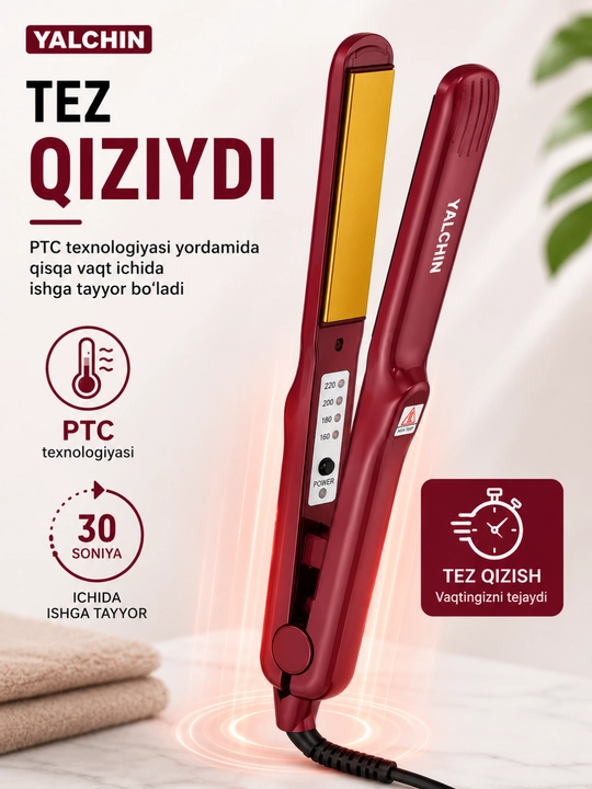 Soch Dazmoli YALCHIN YL-2204, Tekislash va To‘lqin Berish uchun, 50W - 