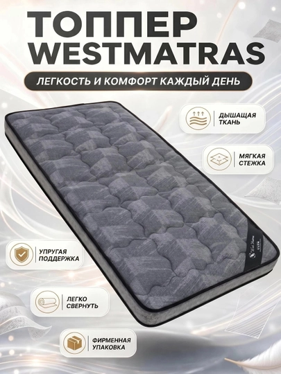 WestHome CloudRest Topper 10см – Cloud HB Jacquard, премиальный комфорт сна гарантия 5 лет — WESTHOM-WESTHOMECLOUD-СЕРЫЙ-cloud10