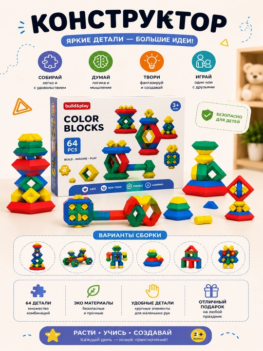 Modeling Blocks magnitli konstruktor, 64 detal