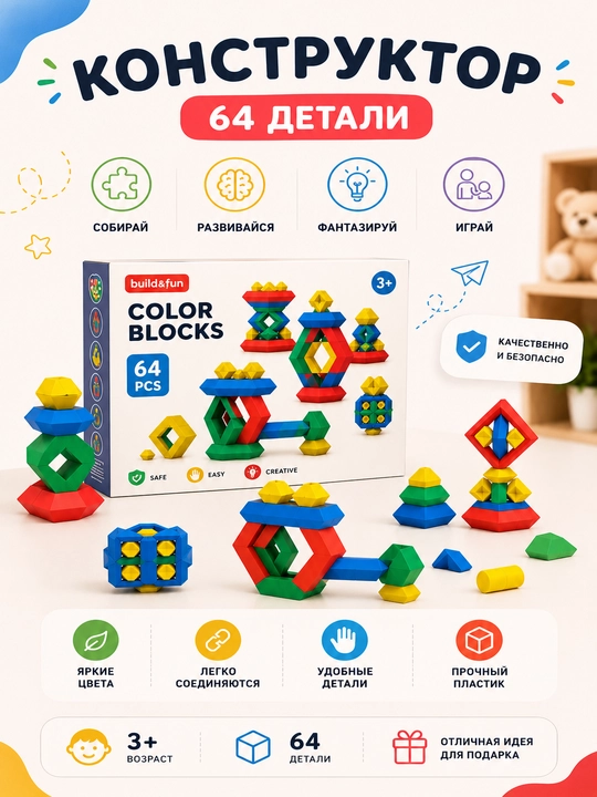Modeling Blocks magnitli konstruktor, 64 detal