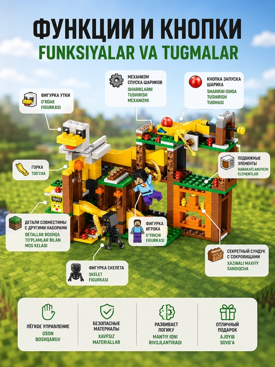 My World konstruktori 425 detal, bolalar uchun blokli konstruktor