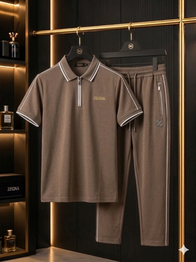 Спортивный костюм мужской Zegna, комплект футболка-поло на молнии и штаны — AVNS-ZEGNA-ПЕСХАКИ-XXXL
