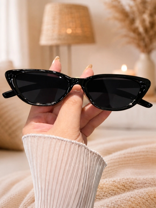 Солнцезащитные очки женские Cat Eye, черные, стильные, модные, UV защита - 