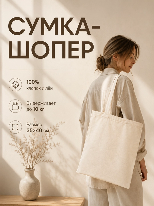 Универсальная сумка-шопер 36x40 см, 2 цвета: черный и белый, набор 1, 2 или 3 штуки - 