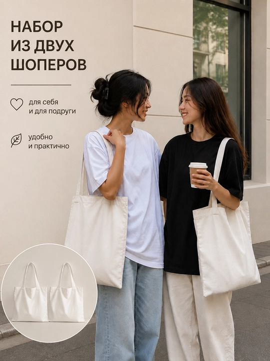 Универсальная сумка-шопер 36x40 см, 2 цвета: черный и белый, набор 1, 2 или 3 штуки