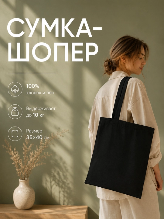 Универсальная сумка-шопер 36x40 см, 2 цвета: черный и белый, набор 1, 2 или 3 штуки - 
