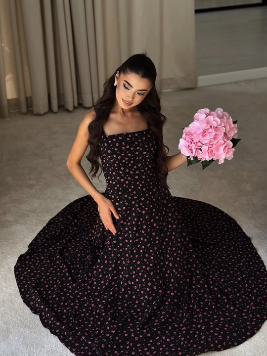 Ayollar uchun uzun kechki ko'ylak, selen mato, toshli dizayn, S-XL, qora