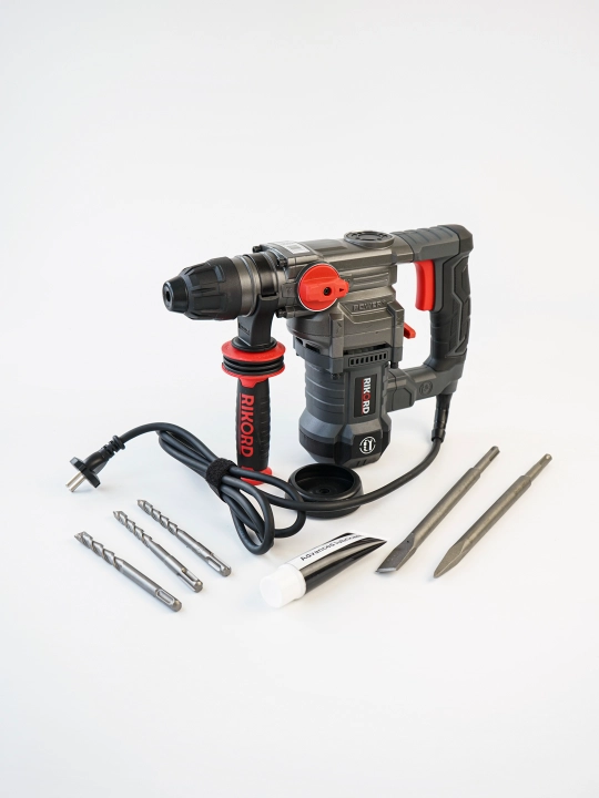 Professional perforator RIKORD keys bilan, zarbali drel, uskunalar to'plami