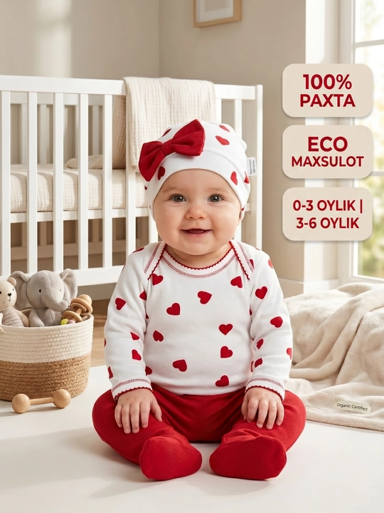 Комплект для девочки 3 предмета 100% хлопок 0-6 месяцев - 