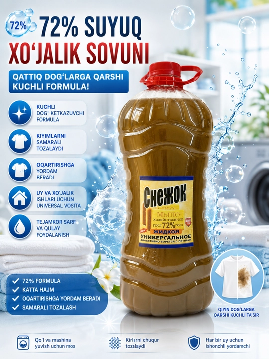 Suyuq xo‘jalik sovuni, kir yuvish uchun suyuq sovun - 