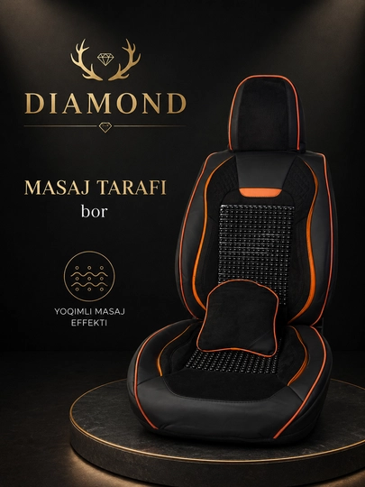 Авточехлы Diamond Premium с массажными деревянными вставками — DIAMINV-TOSH-ОРАНЖ