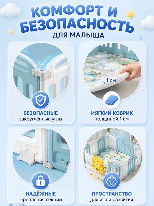 Детский манеж 150x150 см с ковриком 1 см, безопасная игровая зона для дома