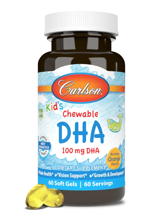 Жевательная ДГК для детей, Carlson, Kids Chewable DHA, вкус апельсина, 60 капсул, США