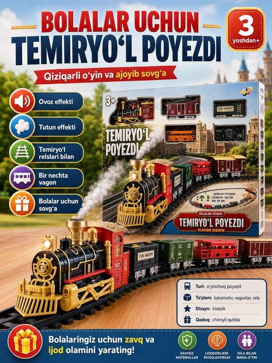 Rail King — bolalar uchun temiryo‘l poyezdi to‘plami - 