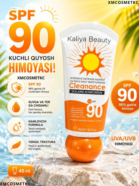 Kaliya Beauty SPF 90 Quyoshdan Himoya Kremi, Yuz va Teri Uchun, 45 ml - 