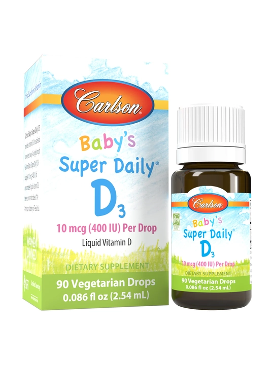 Витамин D3 для младенцев, Carlson, Baby's Super Daily D3, 400 МЕ, США