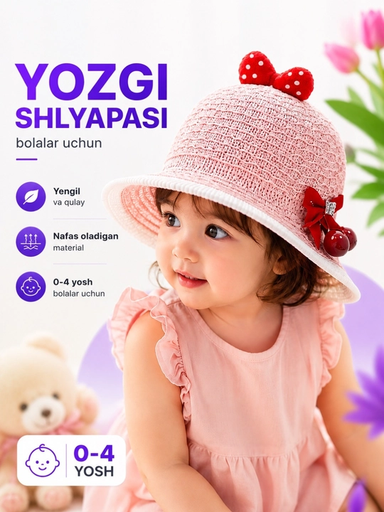 Детская летняя шляпа 3-7 лет дышащая панама от солнца розовая - 